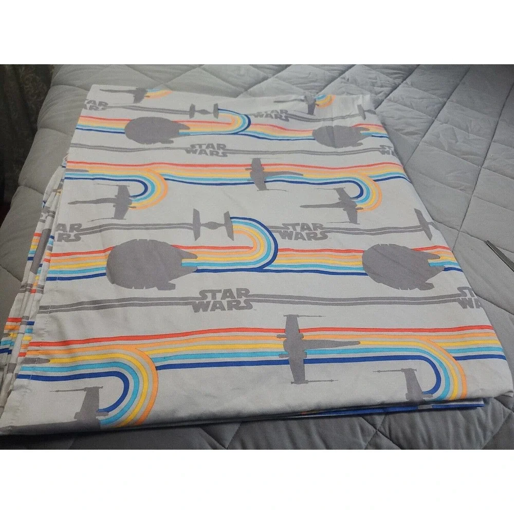 Star Wars Full Flat Sheet ONLY Gray Striped Logo Battleships